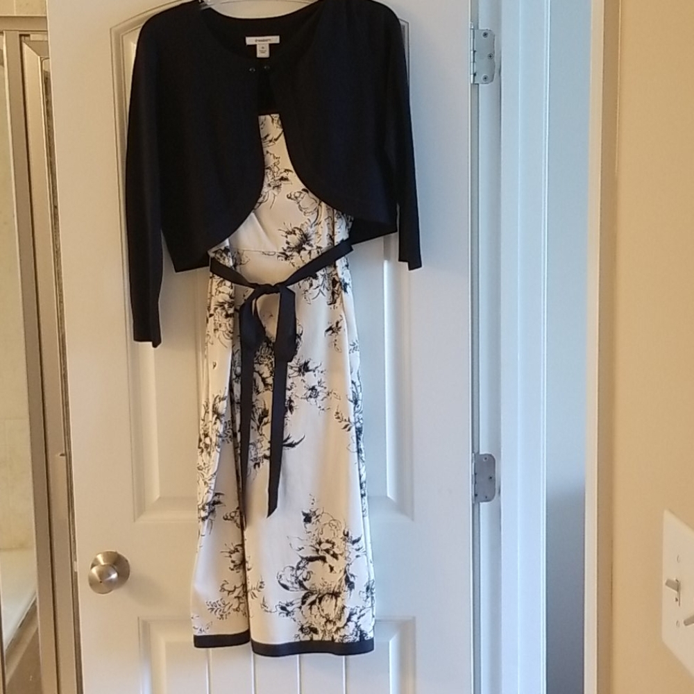 Navy and Cream Dress with matching Cardigan